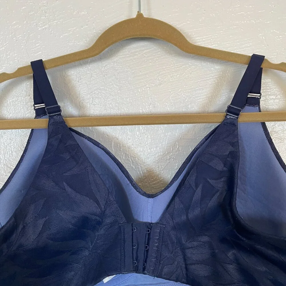 Cacique Women Plus Size 42C Blue Lace Lightly Lined No Wire Bra Full Coverage